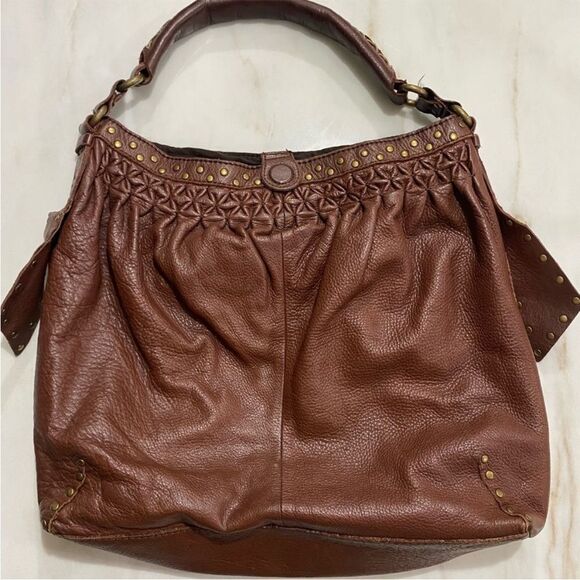 Vintage Y2K Lucky Brand Slouchy Hobo Dark Brown Pebbled Leather - Picture 1 of 9